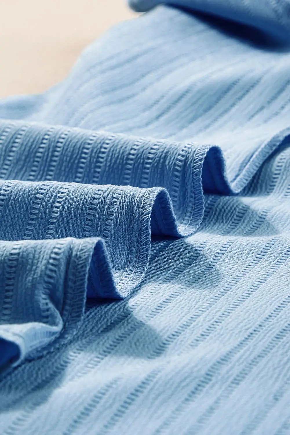 Beau Blue Ruffled Half Sleeve V Neck Textured Top - Love Salve